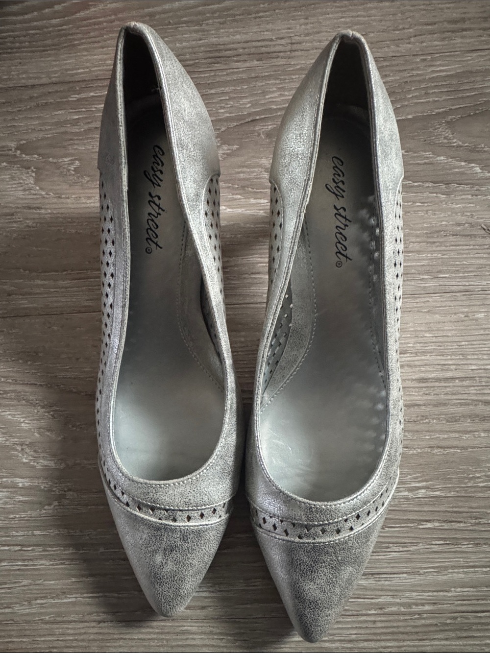 easy street Metallic Silver Pointed-Toe Women's Heels